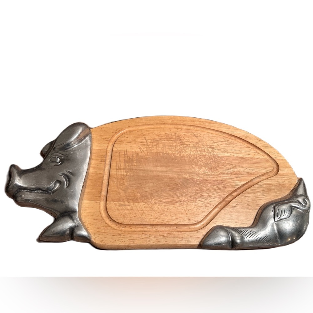 Pig Shaped Wooden Cutting Board Charcuterie Metal Farmhouse Kitchen Decor - Picture 16 of 16